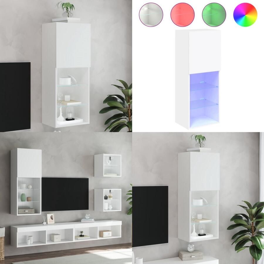 VidaXL Tv-meubel met LED-verlichting 40 5x30x102 cm wit Tv-meubel Tv-meubelen Tv Kast Opbergkast