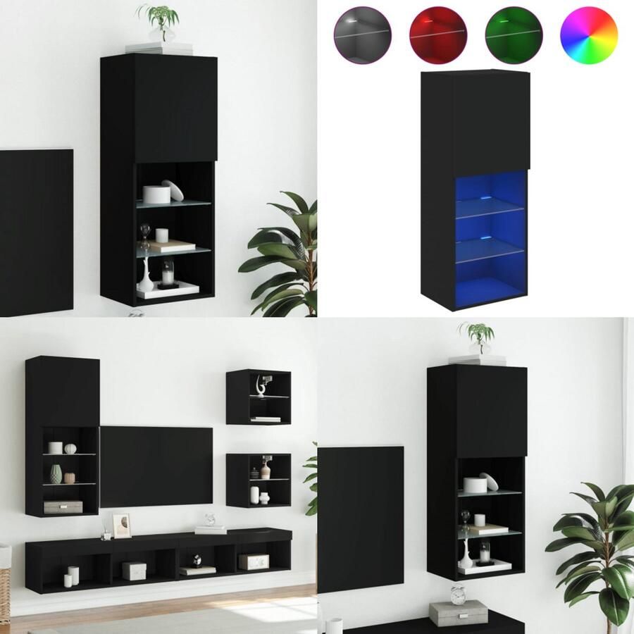 The Living Store Tv-meubel met LED-verlichting 40 5x30x102 cm zwart Tv-meubel Led-verlichting Entertainmentcentrum Wandmontage Houten Tv-stand - Foto 2