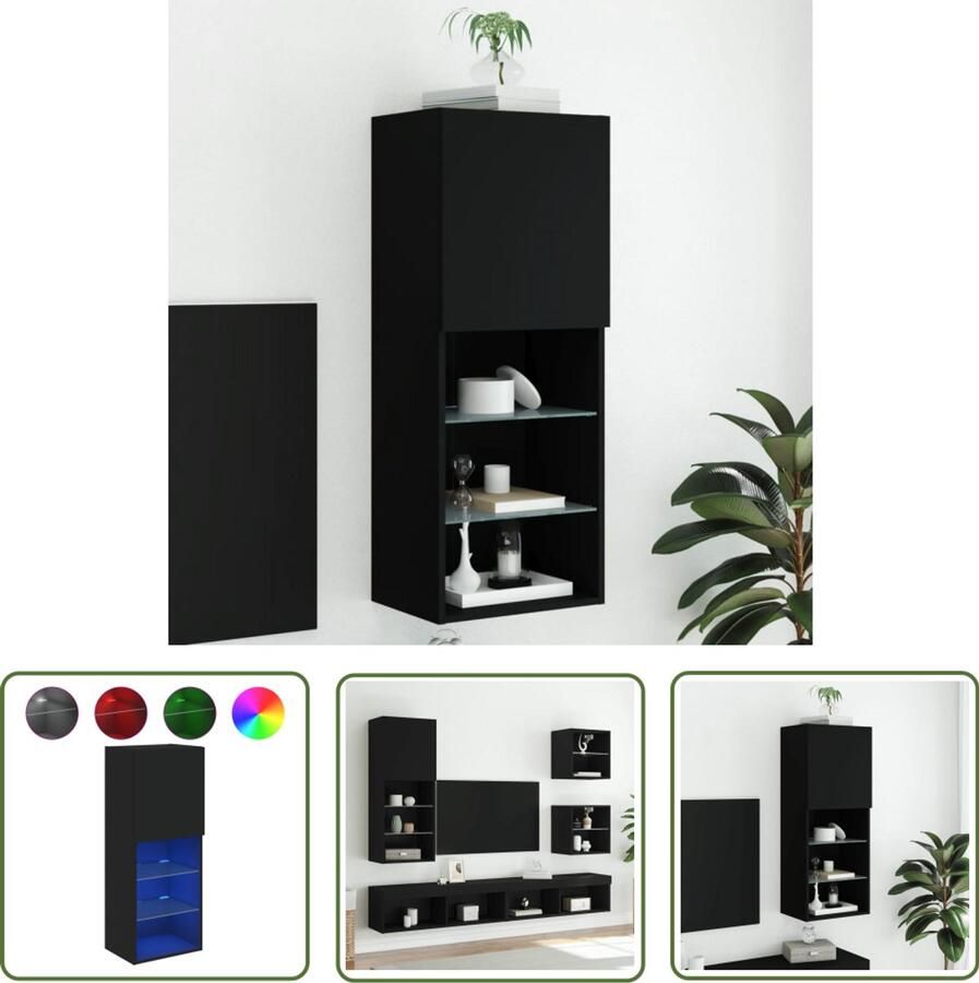 The Living Store Tv-meubel met LED-verlichting 40 5x30x102 cm zwart Tv-meubel Led-verlichting Entertainmentcentrum Wandmontage Houten Tv-stand - Foto 3