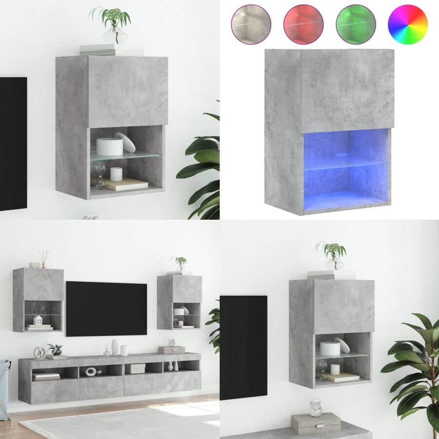 VidaXL Tv-meubel met LED-verlichting 40 5x30x60 cm betongrijs Tv-meubel Tv-meubelen Tv Kast Opbergkast