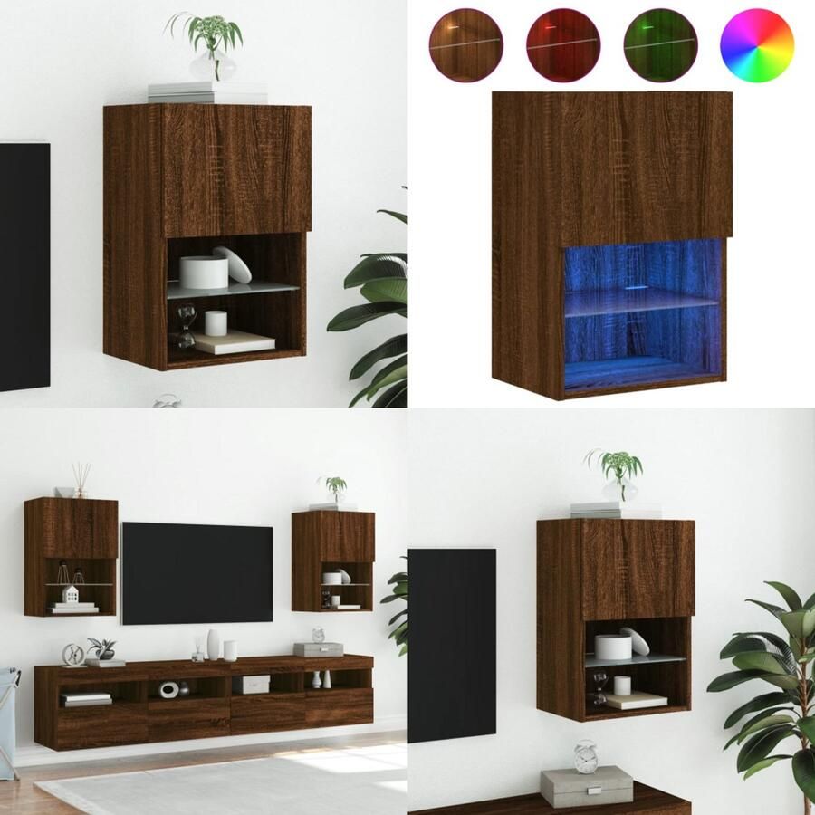 VidaXL Tv-meubel met LED-verlichting 40 5x30x60 cm bruin eikenkleur Tv-meubel Tv-meubelen Tv Kast Opbergkast