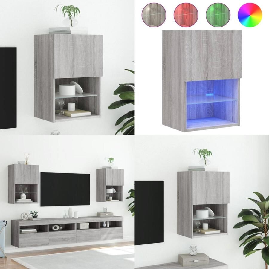 VidaXL Tv-meubel met LED-verlichting 40 5x30x60 cm grijs sonoma eiken Tv-meubel Tv-meubelen Tv Kast Opbergkast