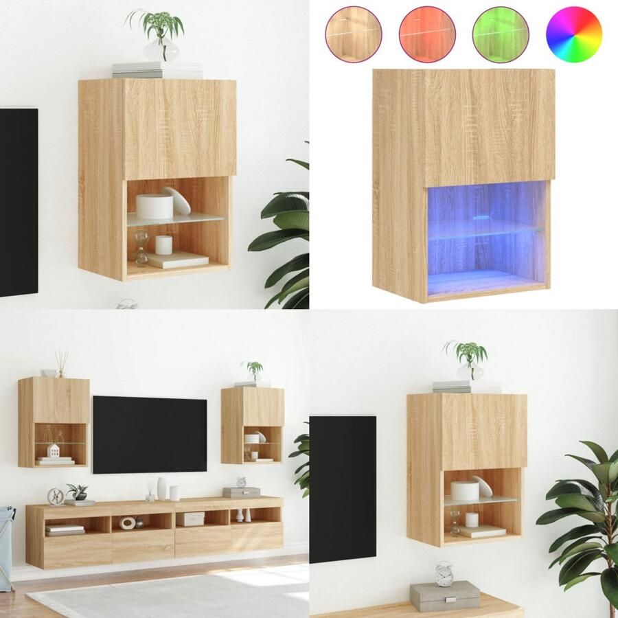 VidaXL Tv-meubel met LED-verlichting 40 5x30x60 cm sonoma eikenkleurig Tv-meubel Tv-meubelen Tv Kast Opbergkast
