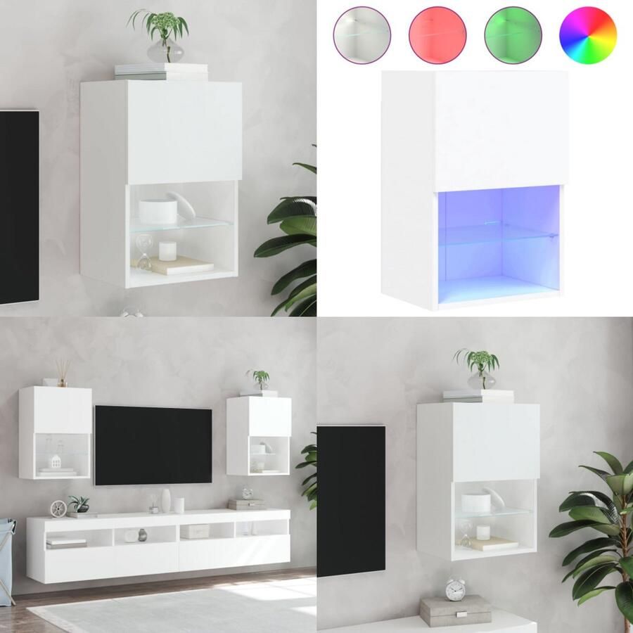 VidaXL Tv-meubel met LED-verlichting 40 5x30x60 cm wit Tv-meubel Tv-meubelen Tv Kast Opbergkast