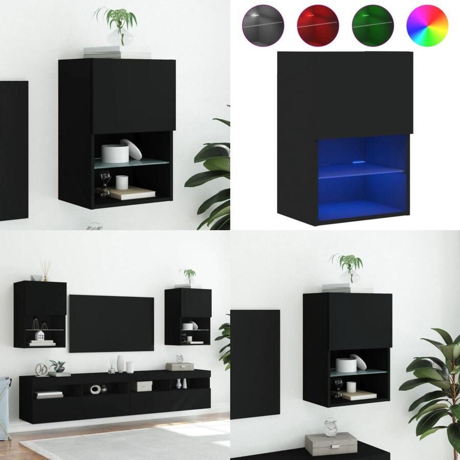 VidaXL Tv-meubel met LED-verlichting 40 5x30x60 cm zwart Tv-meubel Tv-meubelen Tv Kast Opbergkast