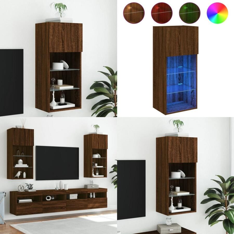 VidaXL Tv-meubel met LED-verlichting 40 5x30x90 cm bruin eikenkleur Tv-meubel Tv-meubelen Tv Kast Opbergkast