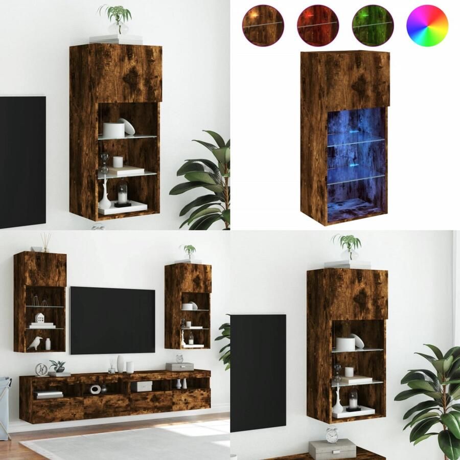 VidaXL Tv-meubel met LED-verlichting 40 5x30x90 cm gerookt eikenkleur Tv-meubel Tv-meubelen Tv Kast Opbergkast