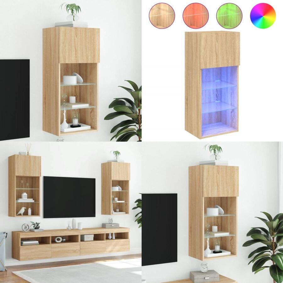 VidaXL Tv-meubel met LED-verlichting 40 5x30x90 cm sonoma eikenkleurig Tv-meubel Tv-meubelen Tv Kast Opbergkast