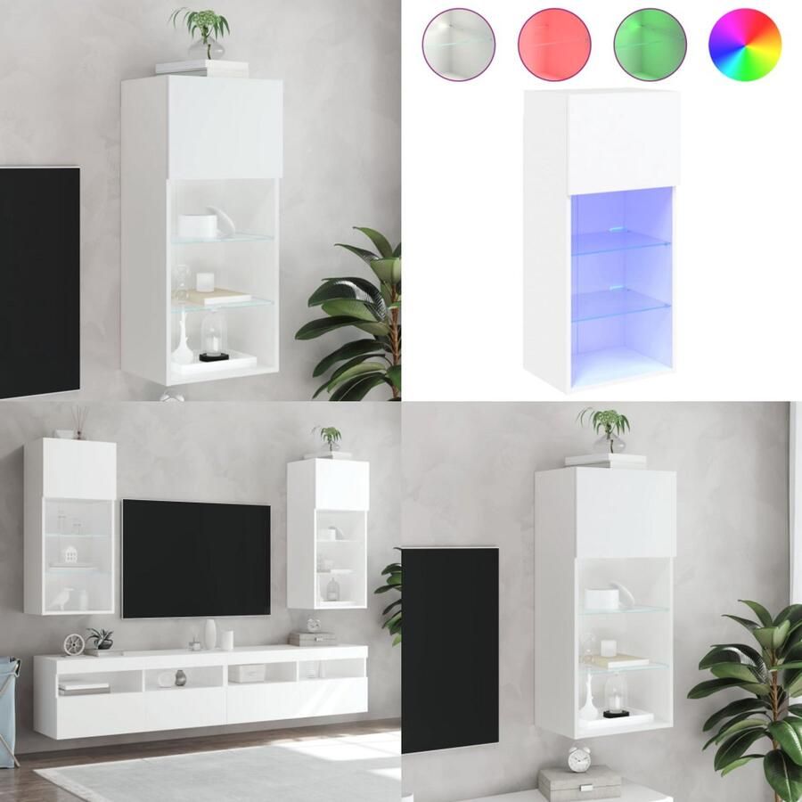 VidaXL Tv-meubel met LED-verlichting 40 5x30x90 cm wit Tv-meubel Tv-meubelen Tv Kast Opbergkast