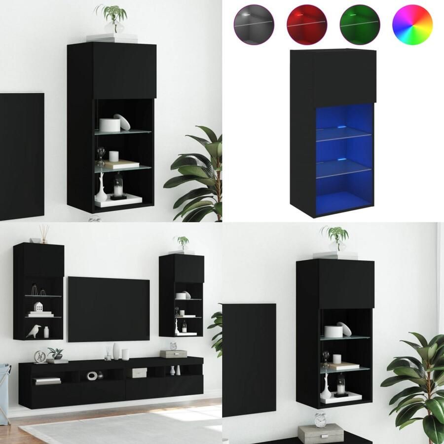 VidaXL Tv-meubel met LED-verlichting 40 5x30x90 cm zwart Tv-meubel Tv-meubelen Tv Kast Opbergkast