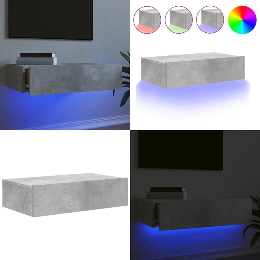 VidaXL Tv-meubel met LED-verlichting 60x35x15 5 cm betongrijs Tv-meubel Tv-meubelen Tv Kast Opbergkast