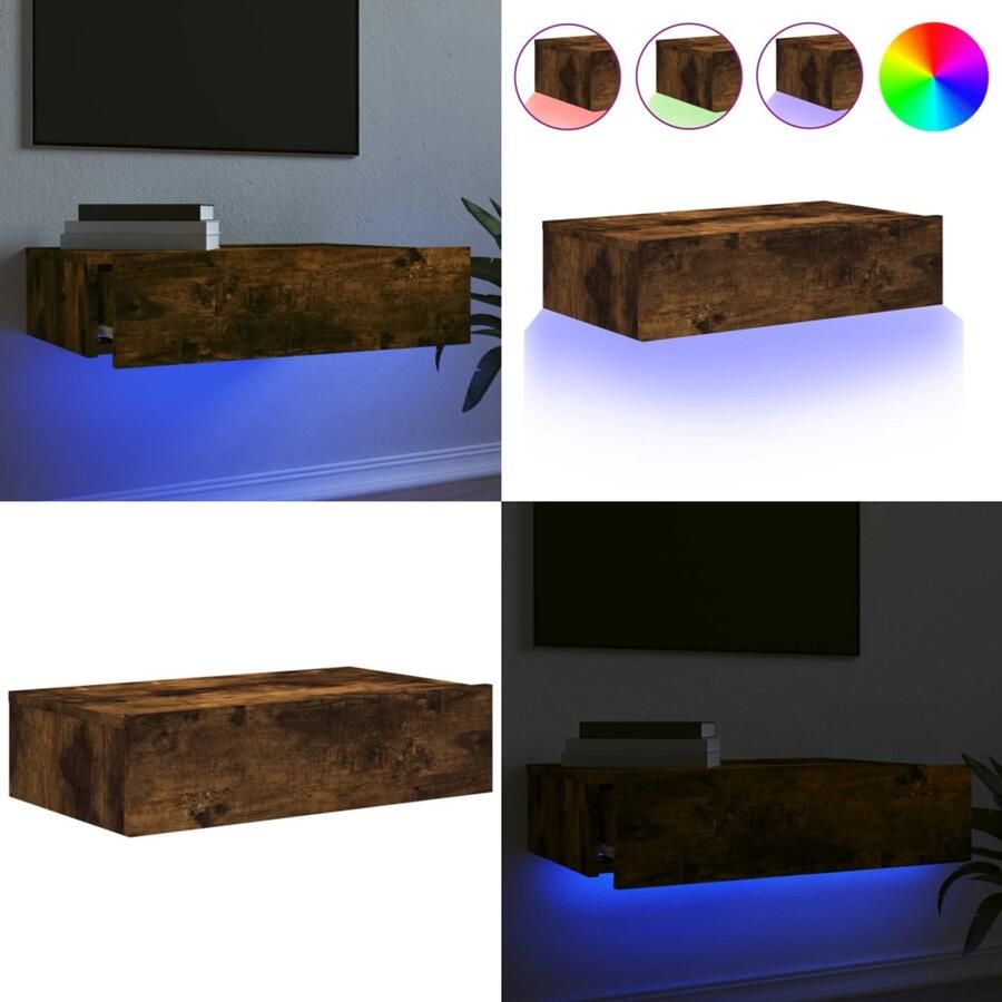 VidaXL Tv-meubel met LED-verlichting 60x35x15 5 cm gerookt eikenkleur Tv-meubel Tv-meubelen Tv Kast Opbergkast