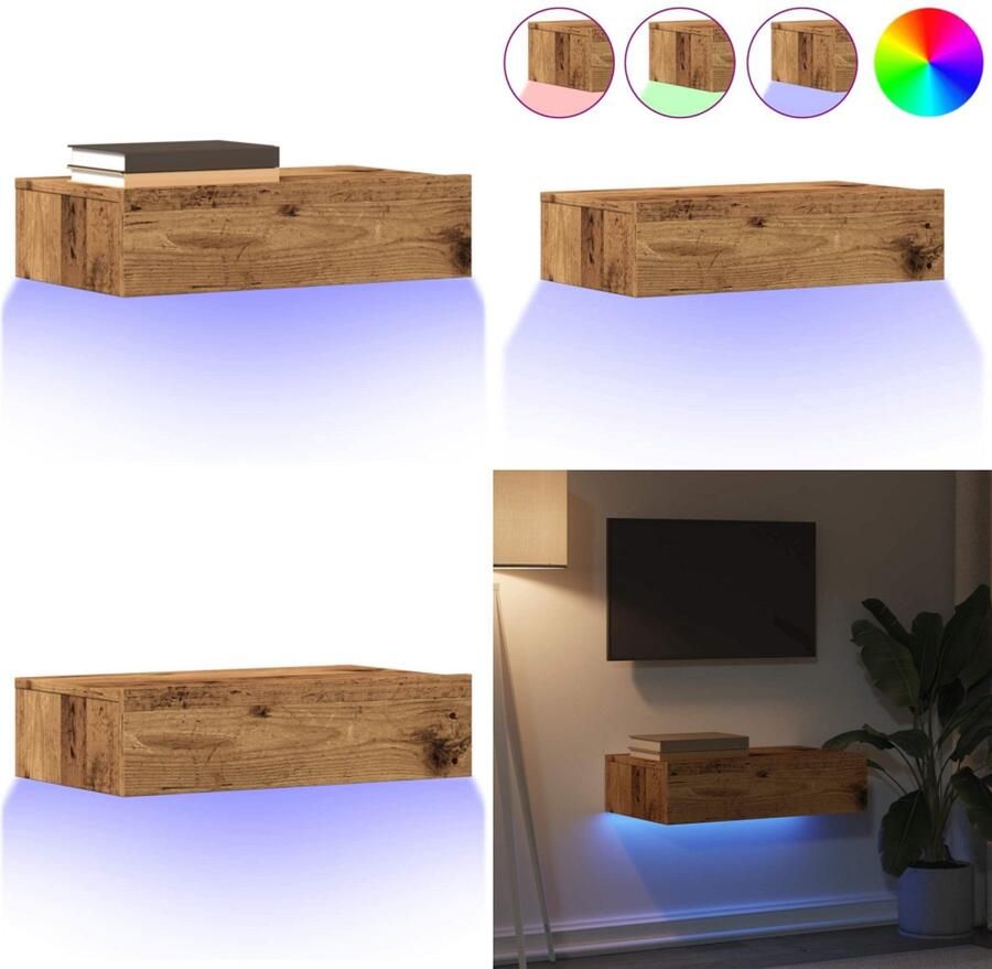 VidaXL Tv-meubel met LED-verlichting 60x35x15 5 cm oud houtkleurig Tv-meubel Tv-kasten -Tv-standaard Tv-dressoir