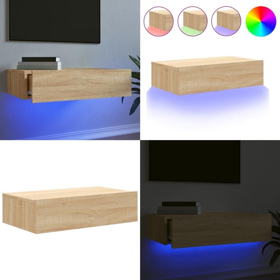 VidaXL Tv-meubel met LED-verlichting 60x35x15 5 cm sonoma eikenkleurig Tv-meubel Tv-meubelen Tv Kast Opbergkast