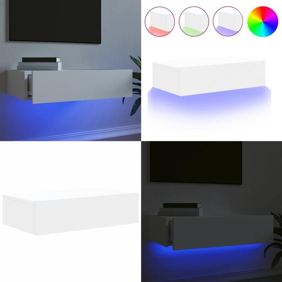 VidaXL Tv-meubel met LED-verlichting 60x35x15 5 cm wit Tv-meubel Tv-meubelen Tv Kast Opbergkast