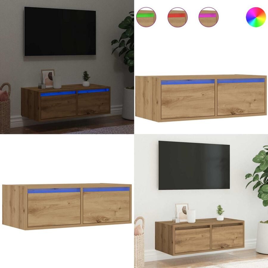 VidaXL Tv-meubel met LED-verlichting 75x35 5x25 cm artisanaal eiken Tv-meubel Tv-kasten -Tv-standaard Tv-dressoir