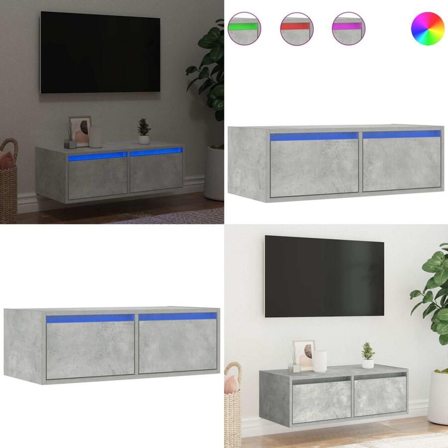 VidaXL Tv-meubel met LED-verlichting 75x35 5x25 cm betongrijs Tv-meubel Tv-kasten -Tv-standaard Tv-dressoir