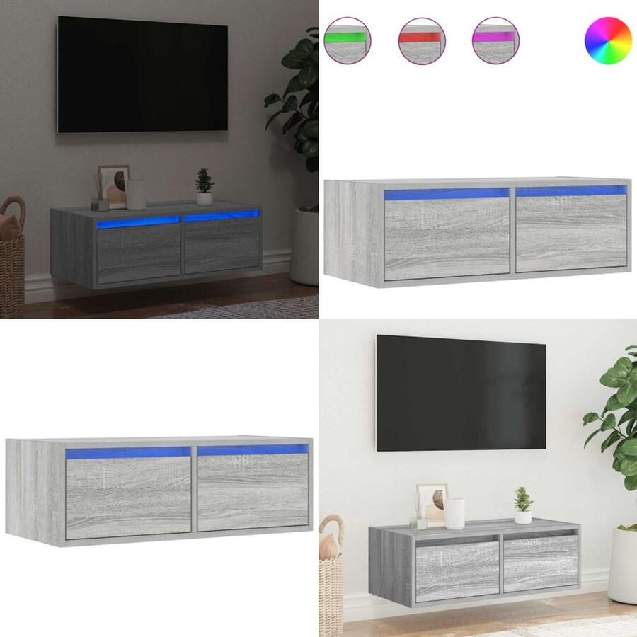 VidaXL Tv-meubel met LED-verlichting 75x35 5x25 cm grijs sonoma eiken Tv-meubel Tv-kasten -Tv-standaard Tv-dressoir