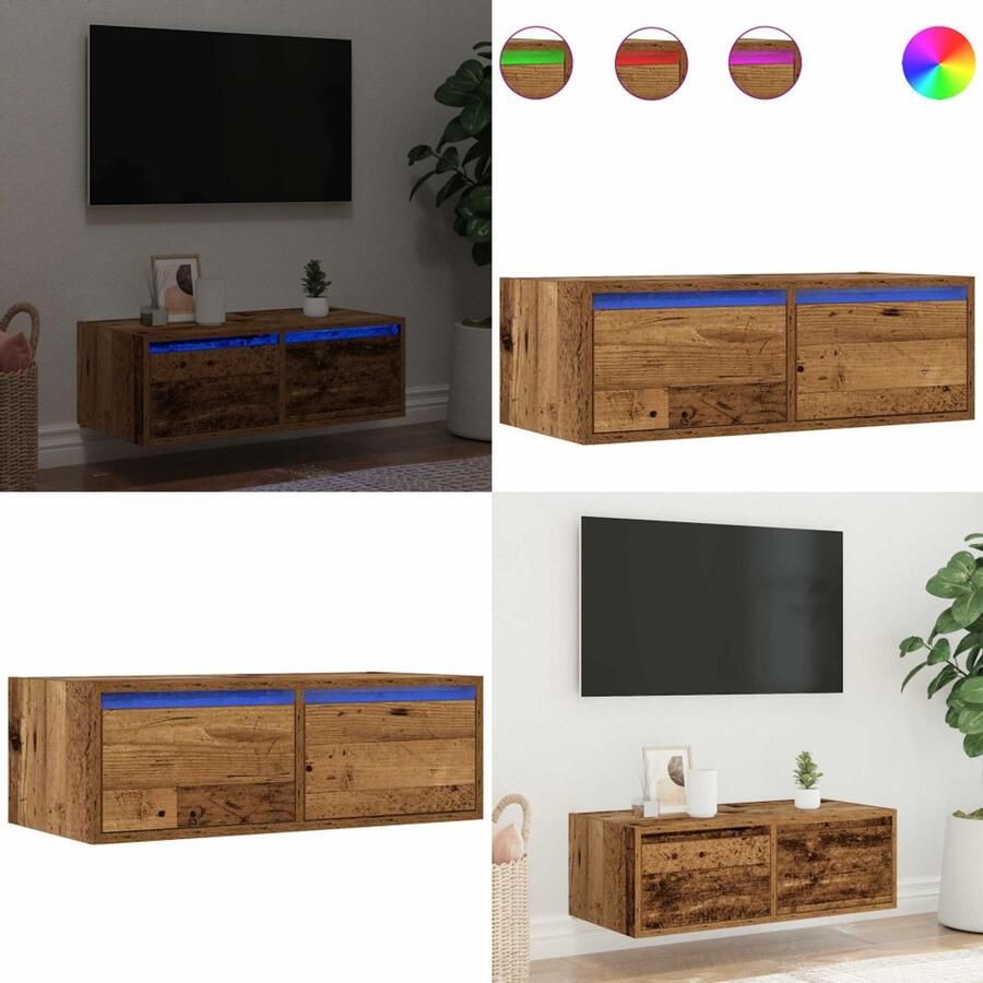 VidaXL Tv-meubel met LED-verlichting 75x35 5x25 cm oud houtkleurig Tv-meubel Tv-kasten -Tv-standaard Tv-dressoir