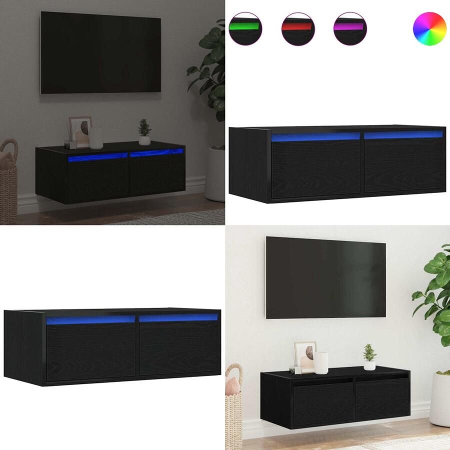 VidaXL Tv-meubel met LED-verlichting 75x35 5x25 cm zwart eikenkleurig Tv-meubel Tv-kasten -Tv-standaard Tv-dressoir