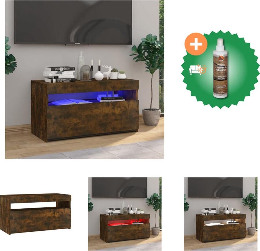 VidaXL Tv-meubel met LED-verlichting 75x35x40 cm gerookt eikenkleurig Kast Inclusief Houtreiniger en verfrisser