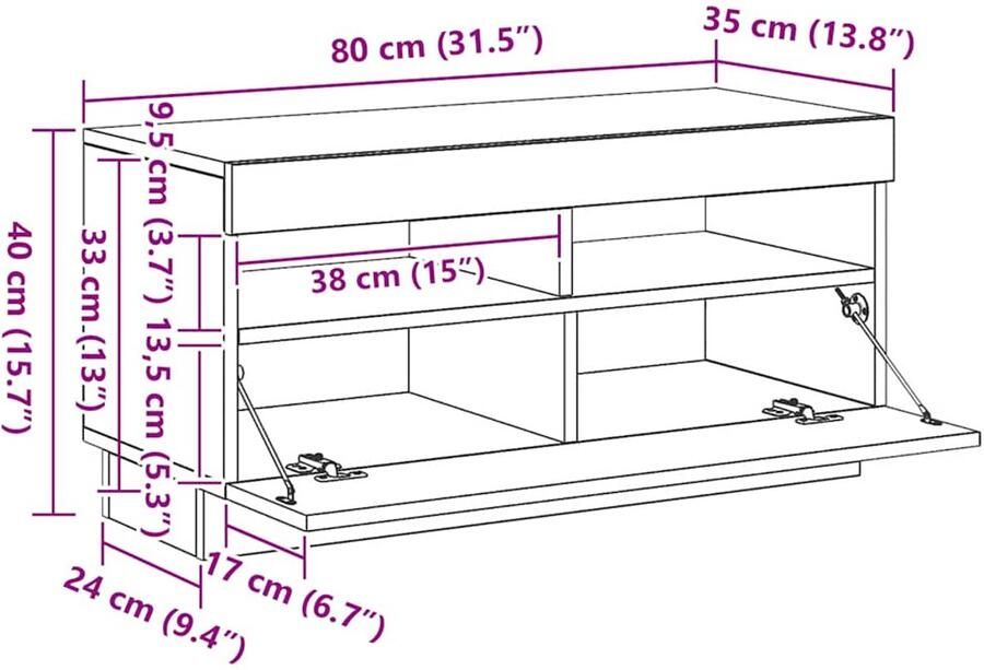 VidaXL -Tv-meubel-met-LED-verlichting-80x35x40-cm-gerookt-eikenkleurig - Foto 2