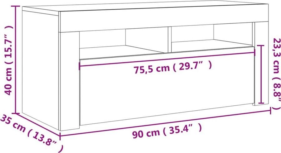 VidaXL -Tv-meubel-met-LED-verlichting-90x35x40-cm-betongrijs - Foto 5