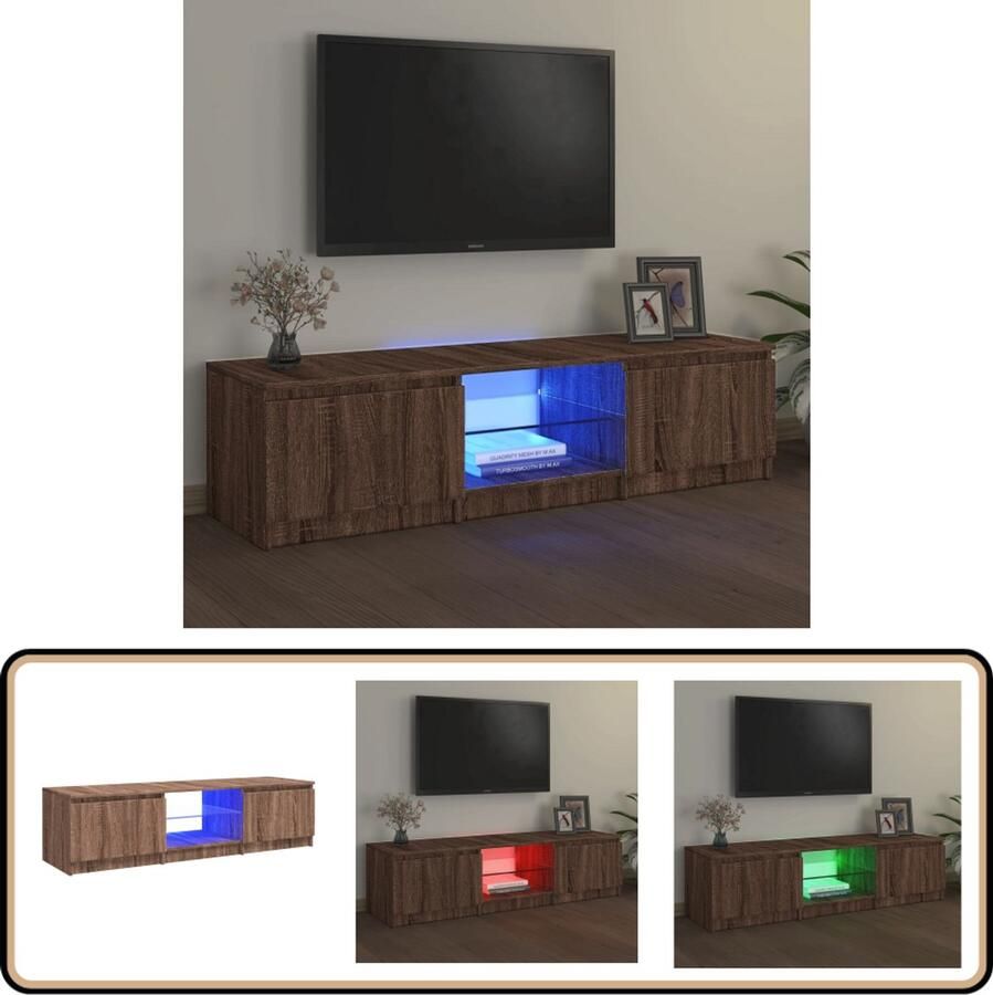 VidaXL Tv-meubel met LED-verlichting Bruin Eiken Tv Meubel Bruine Eiken Meubelen Led Tv Meubel Media Kast Salontafel Woonkamer Decoratie Houten Tv Stand - Foto 2