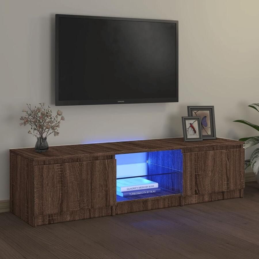 VidaXL Tv-meubel met LED-verlichting Bruin Eiken Tv Meubel Bruine Eiken Meubelen Led Tv Meubel Media Kast Salontafel Woonkamer Decoratie Houten Tv Stand