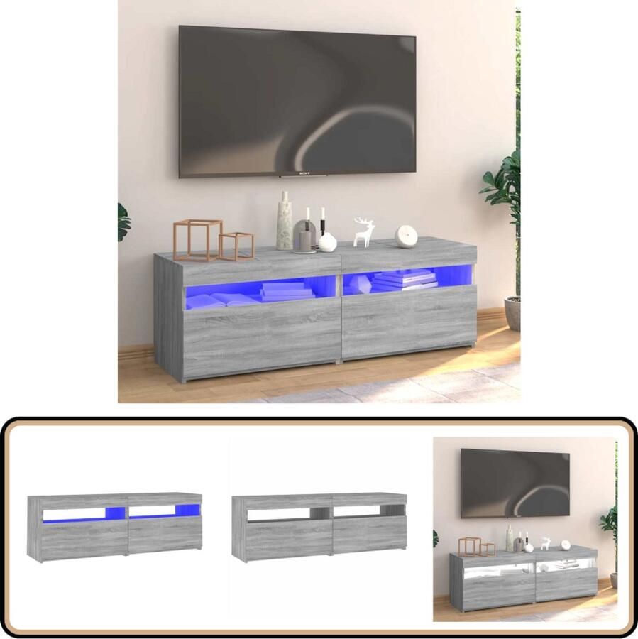 VidaXL Tv-meubel met LED-verlichting grijs eiken Televisiemeubilair Tv Tafel Tv Kast Led Verlichting Grijze Meubelen
