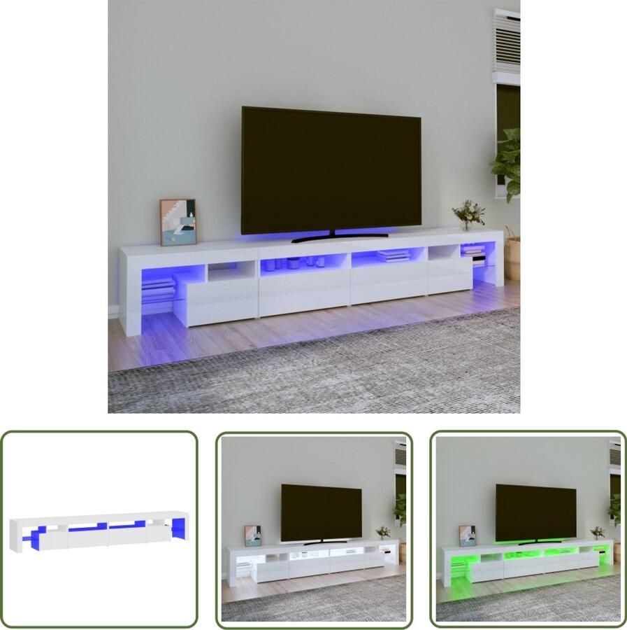 VidaXL Tv-meubel met LED-verlichting Hoogglans Wit Tv Meubel Led Tv Kast Houten Tv Stand Witte Tv Tafel Opberg Tv Kast Modern Tv Meubilair