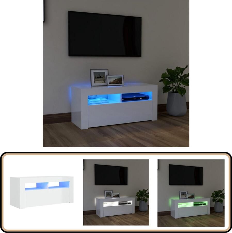 VidaXL Tv-meubel met LED-verlichting Hoogglans wit Tv Meubelen Led Tv Stand Tv Kast Media Kast Entertainment Center Woonkamer Decoratie Witte Tv Tafel Houten Tv Meubel Rgb Verlichting Modern Tv Meubel