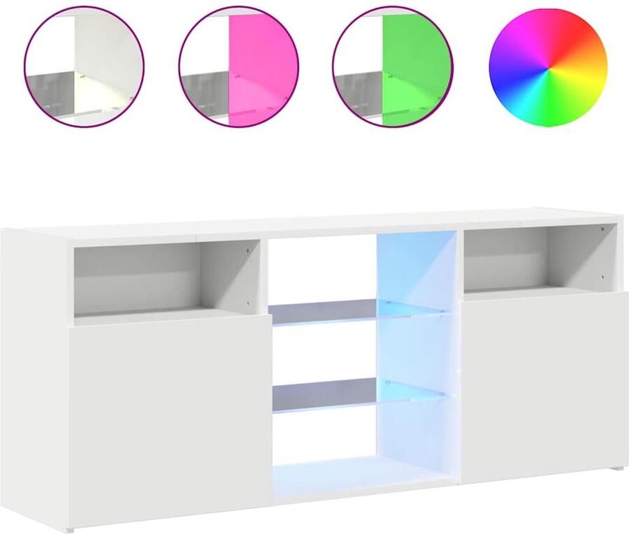 The Living Store TV-meubel LED-verlichting 120x30x50 cm wit bewerkt hout en gehard glas Duurzaam en trendy design