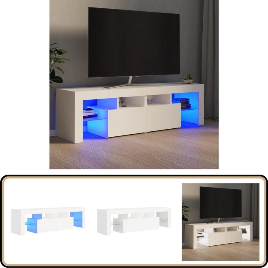 VidaXL Tv-meubel met LED-verlichting Wit Tv-meubel Led-verlichting Houten Tv-meubel Wit Tv-meubel Salontafel Media-kast Opslagruimte
