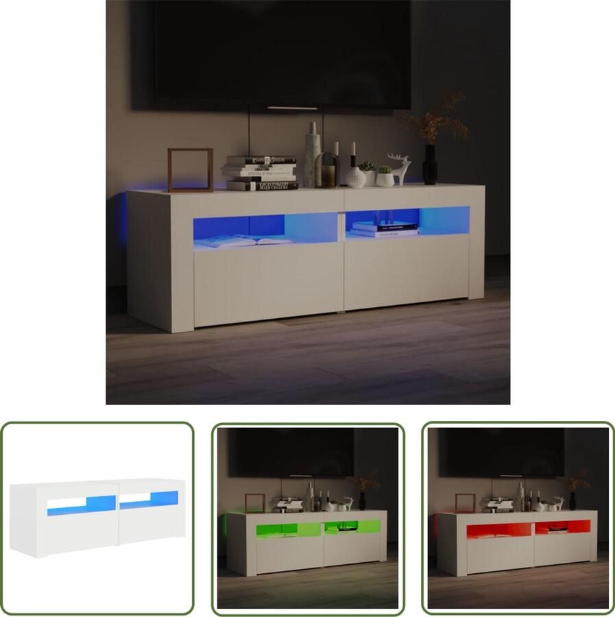 VidaXL Tv-meubel met LED-verlichting Wit Tv-meubel Led-verlichting Houten Tv-meubel Wit Tv-meubel Media Kast Entertainment Center Salontafel