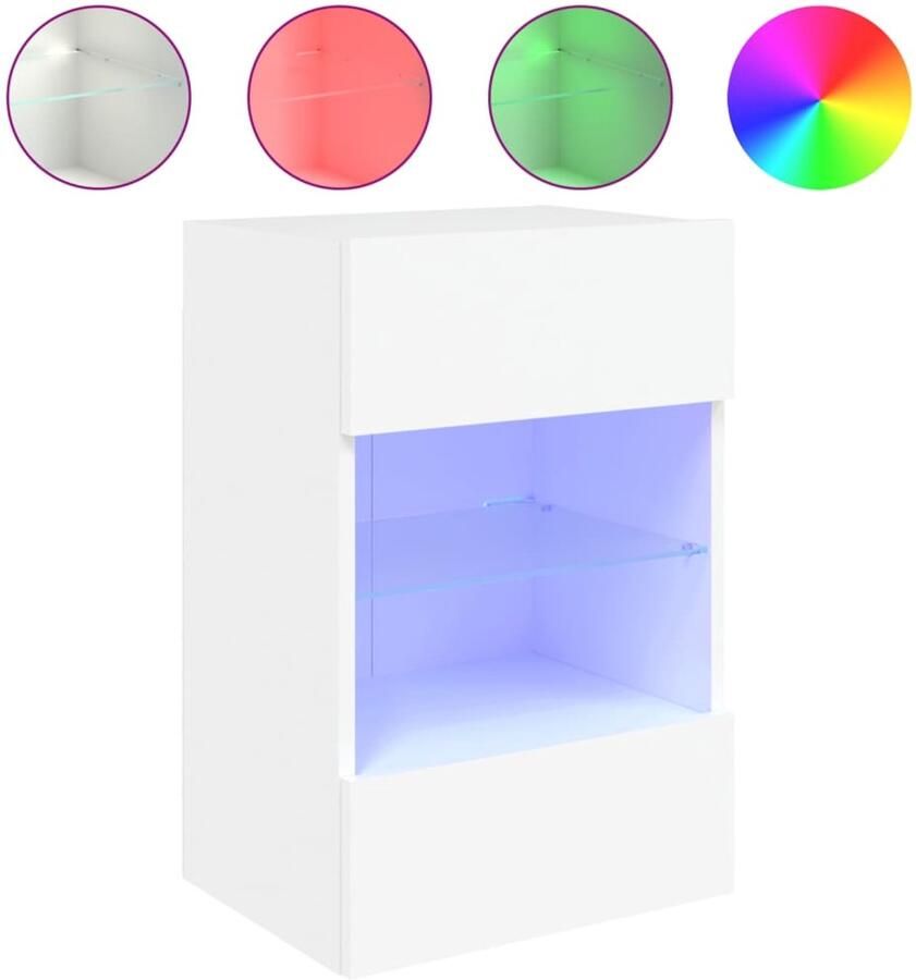 The Living Store Tv-meubel met LED-verlichting 40x30x60 5 cm wit Tv-meubel Wandmontage Led Verlichting Houten Tv-standaard Wit Tv-meubel - Foto 2