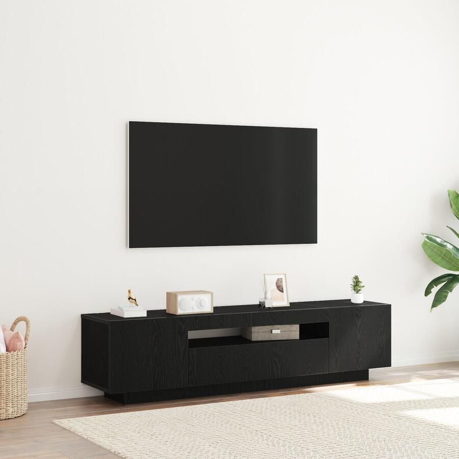 VidaXL TV-meubel met LED-verlichting Zwart Eiken 160x35x40 cm Samengesteld Hout