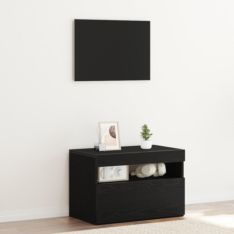 VidaXL TV-meubel met LED-verlichting Zwart Eiken 60x35x40 cm Gemaakt van Hout