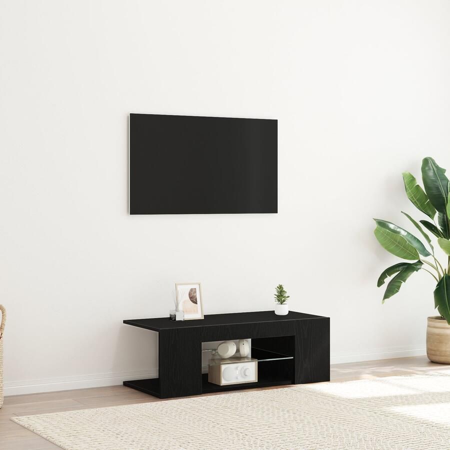 VidaXL TV-meubel met LED-verlichting Zwart Eiken 90x39x30 cm Geengineerd Hout