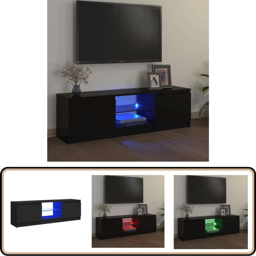 VidaXL Tv-meubel met LED-verlichting Zwart TV-meubel Led Verlichting Hifi Kast Zwart Houten Meubilair Modern Interieur Livingroom