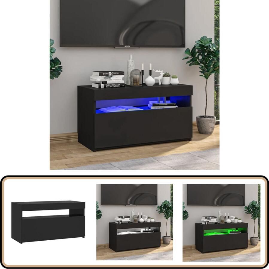 VidaXL Tv-meubel met LED-verlichting Zwart Tv-meubel Media Kast Led Verlichting Houten Meubilair Modern Tv-meubel Black Furniture Entertainment Center