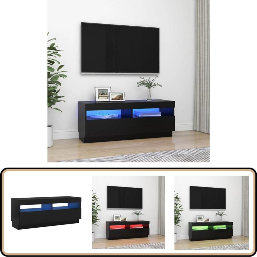 VidaXL Tv-meubel met LED-verlichting Zwart Tv Meubilair Led Tv Tafel Houten Tv Stand Zwart Tv Cabinet Modern Tv Bench