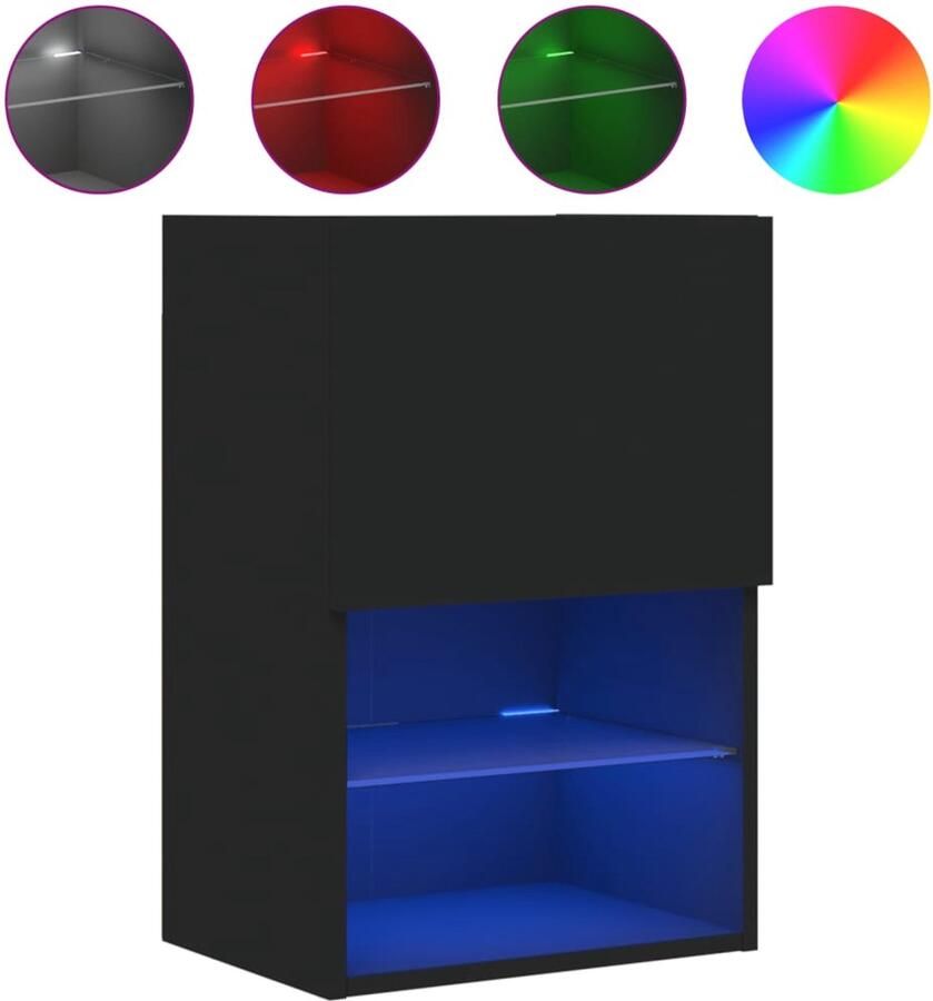 The Living Store Tv-meubel met LED-verlichting 40 5x30x60 cm zwart Tv-meubel Led-verlichting Houten Tv-standaard Black Furniture Salontafel - Foto 2