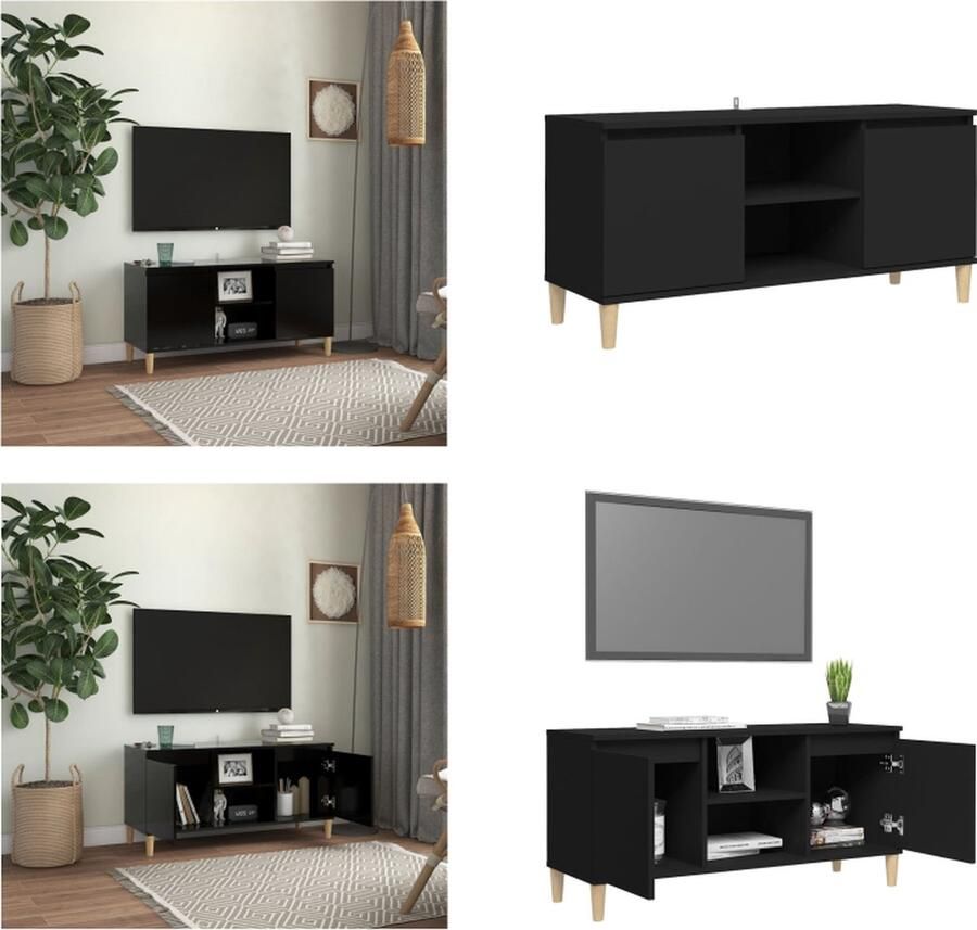 VidaXL Tv-meubel met massief houten poten 103 5x35x50 cm zwart Tv-kast Tv-kasten Tv-standaard Tv-standaarden