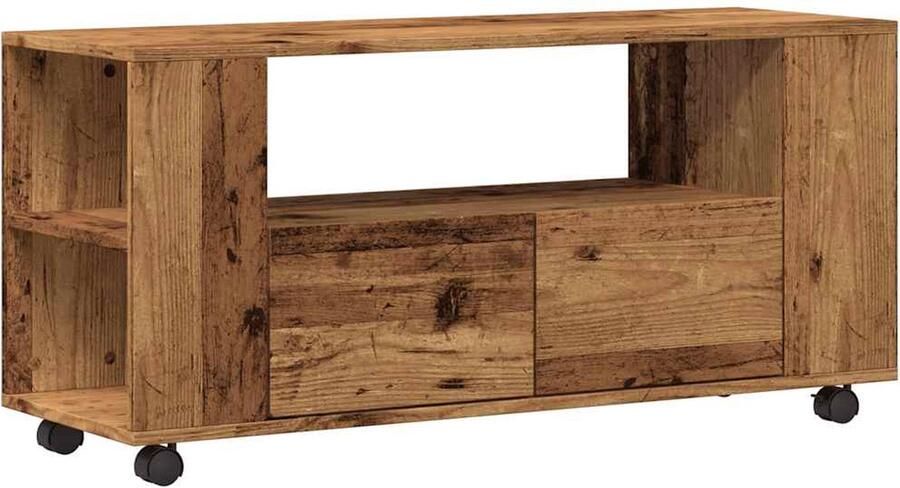 VidaXL Tv-meubel met wielen 102x34 5x43 cm bewerkt hout oud hout
