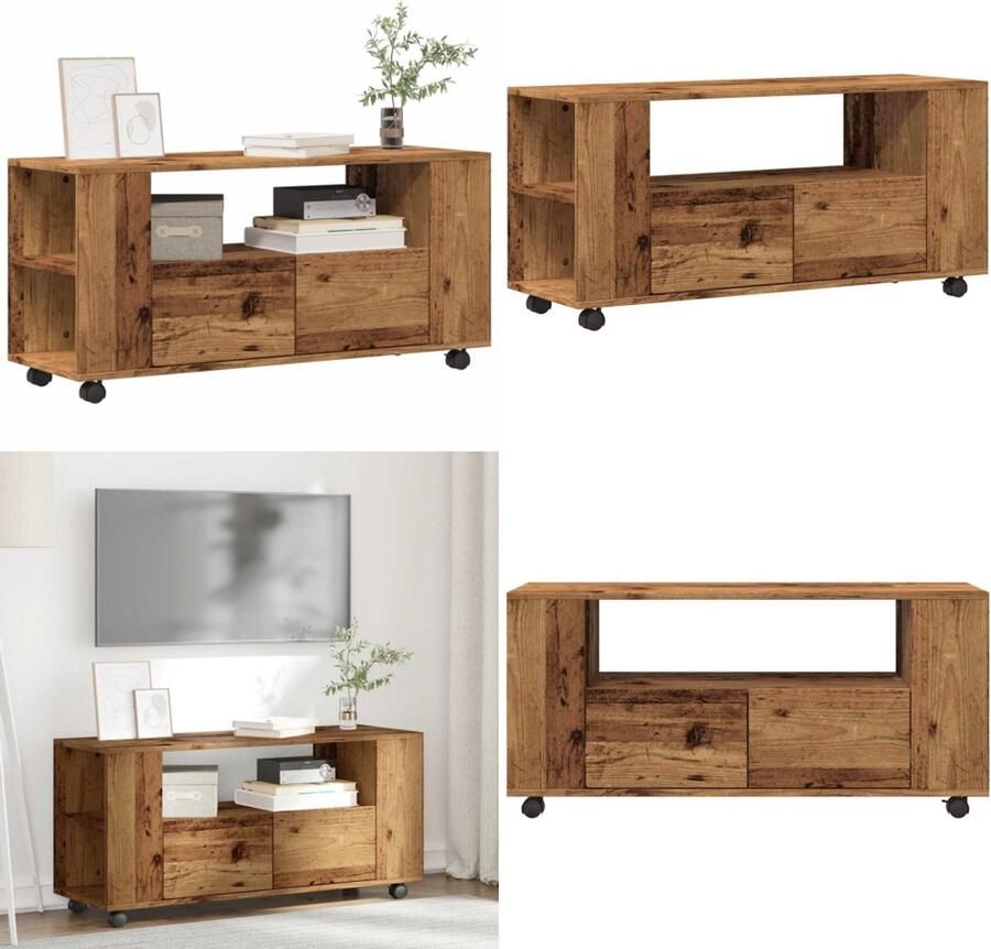VidaXL Tv-meubel met wielen 102x34 5x43 cm bewerkt hout oud hout Tv-meubel Tv-kasten -Tv-standaard Tv-dressoir