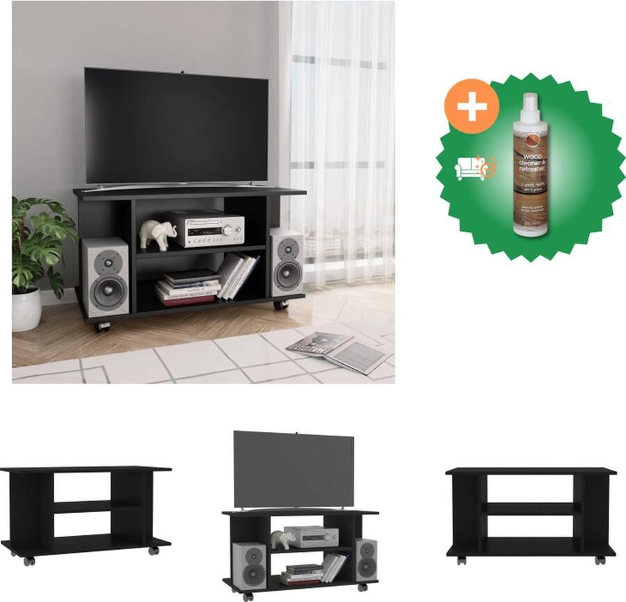VidaXL Tv-meubel met wieltjes 80x40x40 cm spaanplaat zwart Kast Inclusief Houtreiniger en verfrisser
