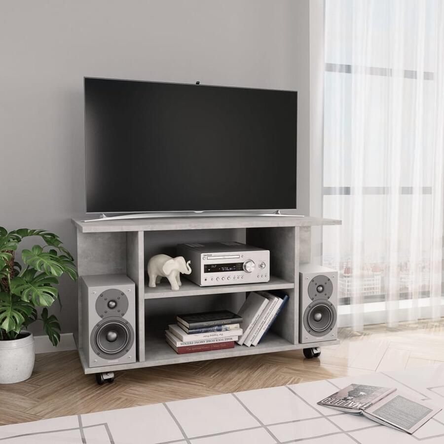 VidaXL Tv-meubel met wieltjes 80x40x45 cm bewerkt hout betongrijs Tv-meubel Tv-meubels Tv-meubelen Tv-meubilair - Foto 2