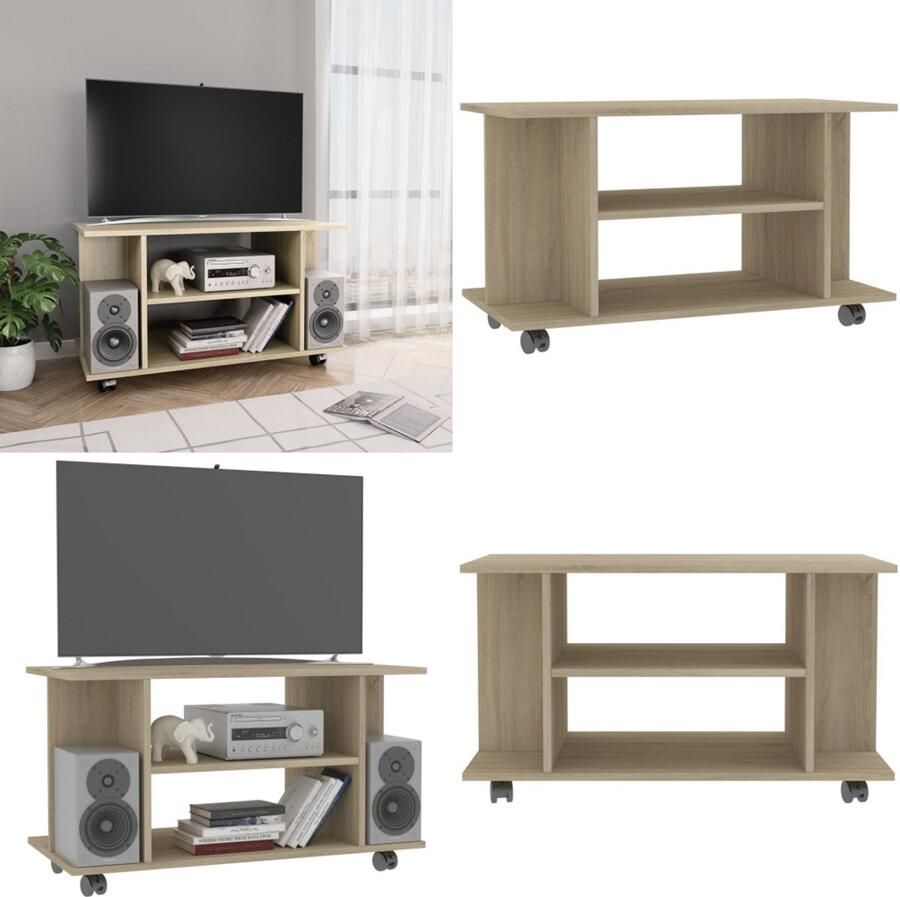 VidaXL Tv-meubel met wieltjes 80x40x45 cm bewerkt hout sonoma eiken Tv-meubel Tv-meubels Tv-meubelen Tv-meubilair