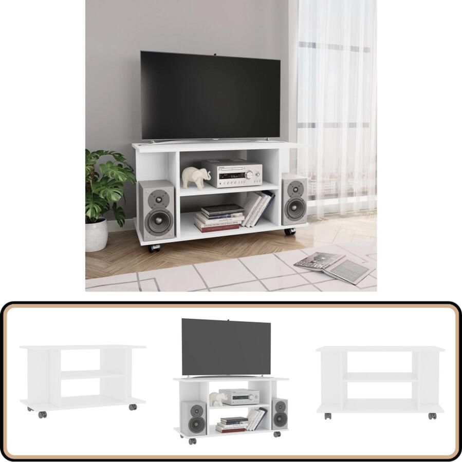 VidaXL Tv-meubel met wieltjes 80x40x45 cm Wit Tv-meubel Salontafel Woonkamer Meubilair Houten Tv-stand Witte Tv-bank